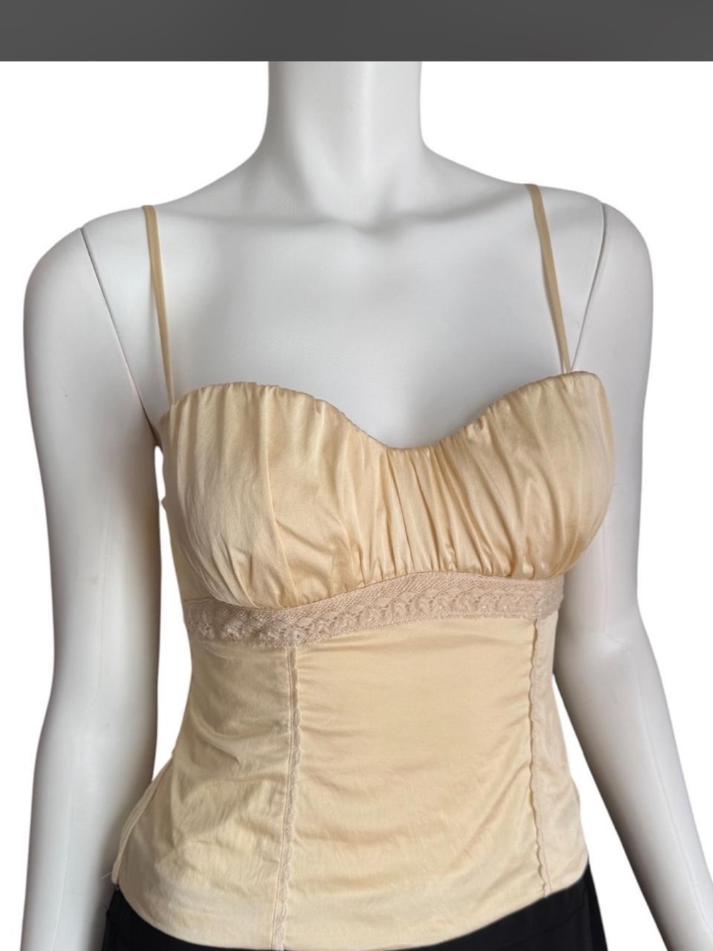 Reformation Silk Corset Cami Top Cream Ivory Ruched‎ Lace Trim Romantic Coquette